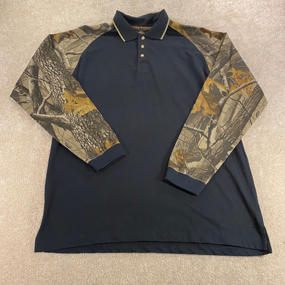 RedHead Polo Shirt Mens Large Navy Blue Camo Raglan Long Sleeve Cotton
